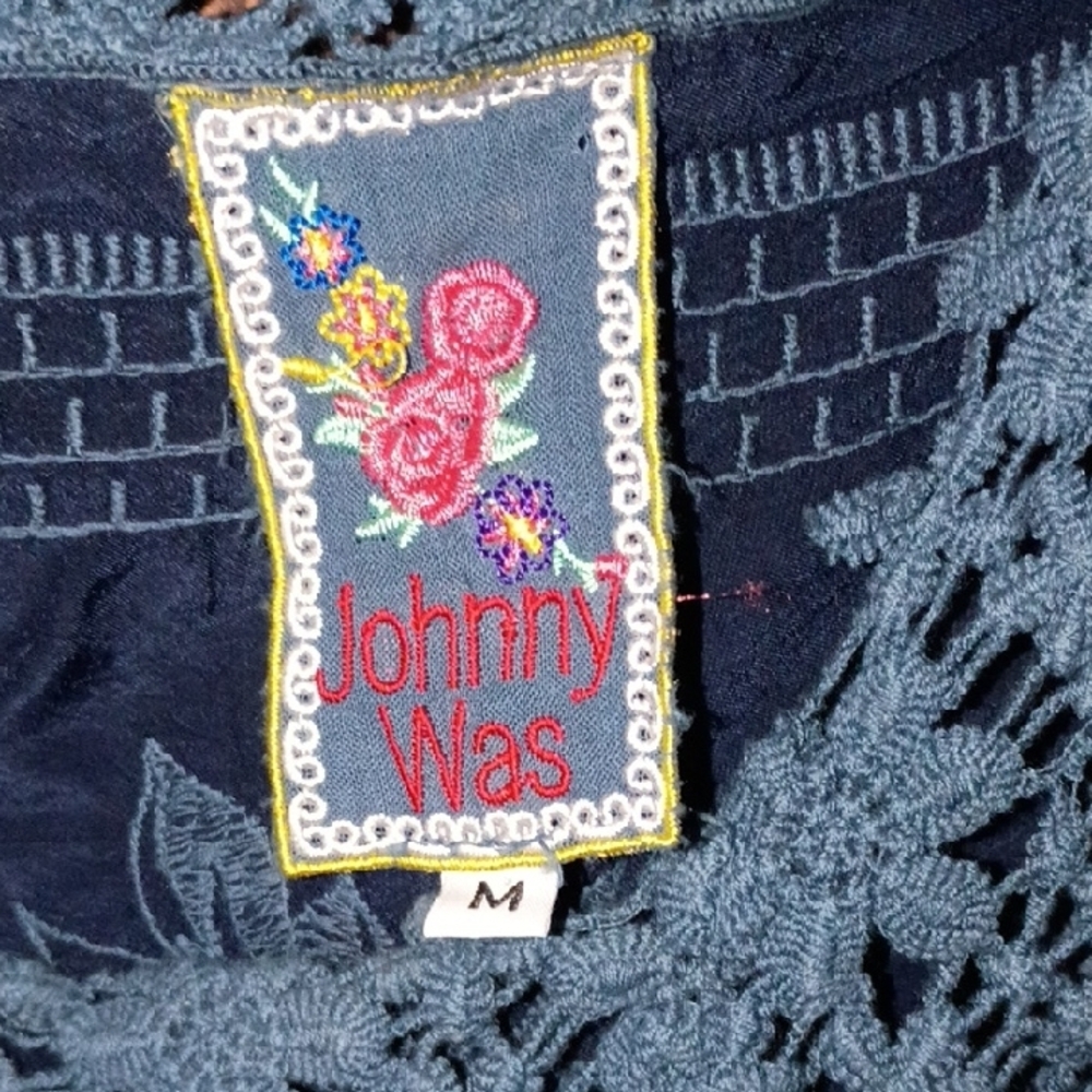 Johnny Was Navy and Teal Floral Midi Dress - Picture 2 of 2
